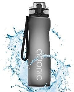 Adoric Tritan Trinkflasche 1L - BPA-frei, wiederverwendbare Wasserflasche für Uni, Sport, Arbeit, Fitness, Fahrrad, Outdoor, Job, Grau
