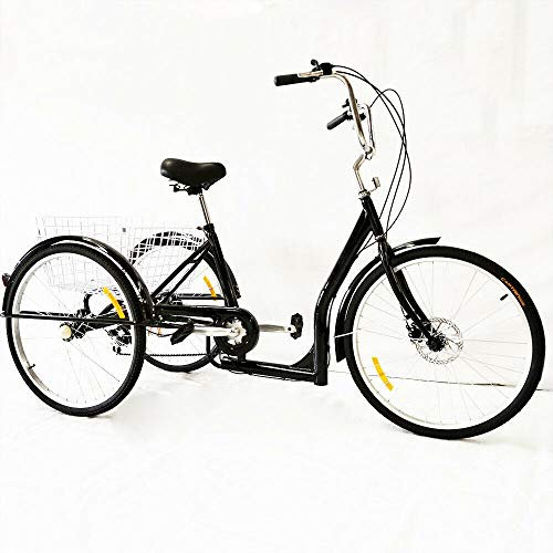 ITETONE 26 Zoll 3 Räder Dreirad Erwachsene 26 Senioren Dreirad 6 Gang Bike mit Korb, Dreirädriges Cruiser-Fahrrad für Erholung, Einkaufen, Picknicks