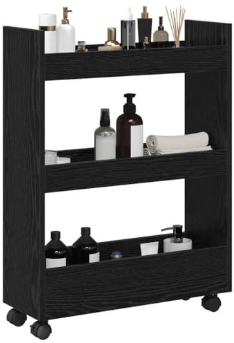 vidaXL Schmaler Aufbewahrungswagen Schwarz Eichen-Optik Holzwerkstoff | Mattes Finish in schwarzem Eichenholz, das zu jeder Einrichtung passt, Mit Rädern für einfaches Verschieben,