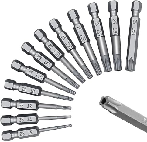 12Piece Torx Screwdriver Bit Sets, Magnetic 1/4 Inch Driver Bits, T5-T40 Torx Bits Set for Security Screws – T5, T6, T7, T8, T9, T10, T15, T20, T25, T27, T30, T40