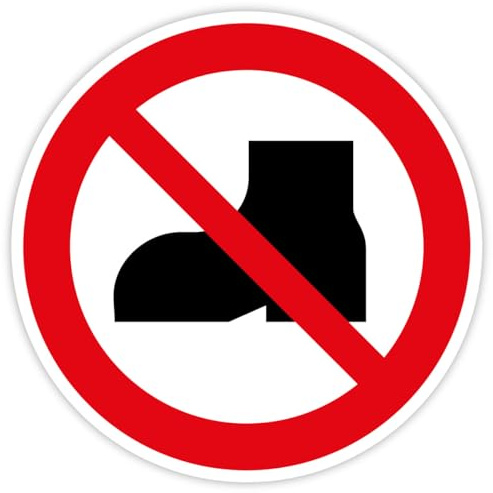 Aufkleber Verbotszeichen „Tragen von Straßenschuhen verboten“ Hinweis Kennzeichnung sauberer Bereich Symbol nach ISO 7010 (P060) | Ø 5-30 cm Made in Germany, Größe: Ø 10 cm