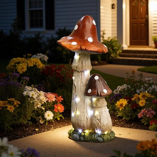 Hometopia 56cm Solar Gartenskulptur Pilz Mit LED Beleuchtung