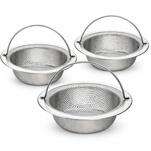 Pack 3 Colador Filtro Rejilla Fregadero Cocina Acero Inoxidable 11cm 304 | Con asa central, antiatascos, universal, microperforado, antiresiduos, fácil limpieza, encaja desagües estándar, resistente