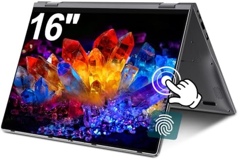 BTDD 2-in-1 Touchscreen Laptop 16 Zoll, Ryzen 3 3300U, 16GB RAM, 512GB SSD | 360° Convertible, Fingerabdrucksensor, Beleuchtete Tastatur, WiFi 6, Bluetooth 5.2, IPS FHD, USB-C Multifunktionsanschluss