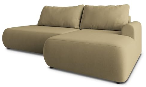 Masseno Ecksofa NUVIRA CL R-S mit Schlaffunktion L-Form, Japandi Sofa mit Bettkasten, Wohnzimmersofa, Couch, Soffa, Bettsofa, Couchgarnitur - Senfgelb, Castel 48