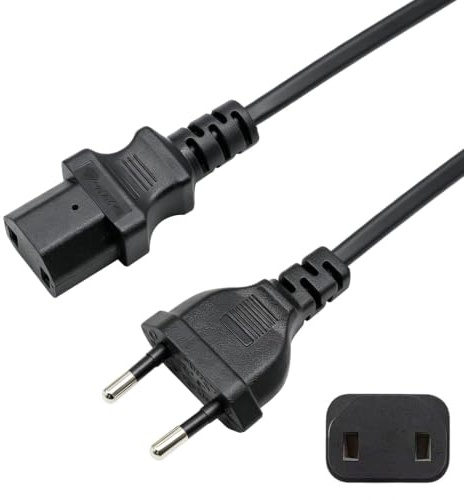 Stromkabel CEE 7/17 auf IEC C17 1,5m Netzkabel 2 Polig Schwarz | Euro Stecker mit Kaltgerätestecker, 1mm² Kabel für TV Spielkonsole Monitor Lautsprecher Netzteil und Audio Geräte