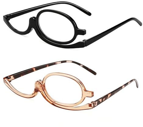 2 Stück Make Up Brille, Make-up Lesehilfe, Drehbare Vergrößerungsbrille mit Einzellinse, Flip-Up Schminkbrille für Frauen und Mädchen, Praktisches Kosmetikwerkzeug