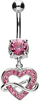 PIERCINGLINE Bauchnabelpiercing Chirurgenstahl Herz & Unendlichkeitszeichen Bananabell Piercing Rosa