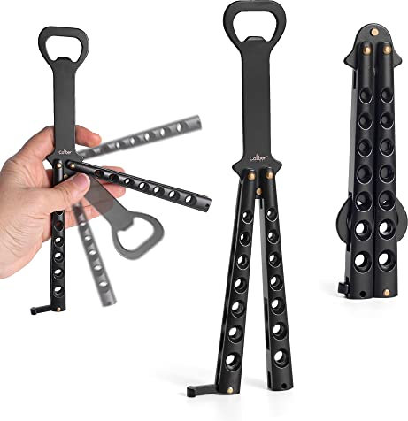 Caliber Gourmet Butterfly Knife Style Multitool Butterfly Flaschenöffner und Bieröffner, Switchblade Messer, Camping, Wandern, Küche, BBQ, Grill, Besteck, Barkeeper, Schwarz, Vatertagsgeschenk
