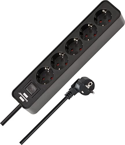 Brennenstuhl Ecolor regleta enchufes con 5 Tomas Corriente (Cable de 1,5 m, con Interruptor) Color Negro
