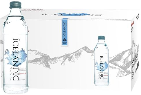 Icelandic Glacial Premium Sparkling Water 330ml Glass Bottles x 24 Per Pack – Alkaline/Low PH, Recycled Packaging, BPA Free, Carbon Neutral from Icelandic Spring. Low TDS and Mineral Content.
