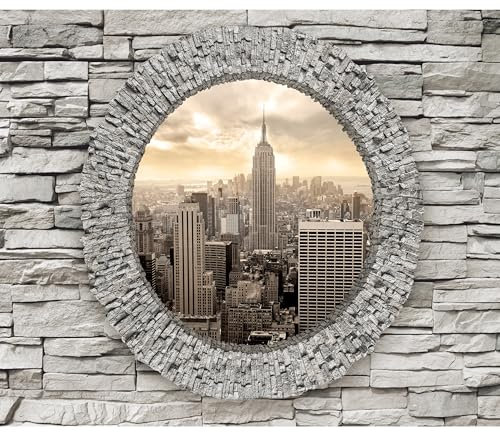 decomonkey Fototapete New York 350x256 cm XL Tapete Wandbild Wandbild Bild Fototapeten Tapeten Wandtapete Wandtapete Stadt City Fensterblick Stein