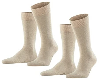 FALKE Happy Double Pack M So cotone tinta unita confezione di 2 paia, Calzini Uomo, Beige Sand Melange 4650, 43-46