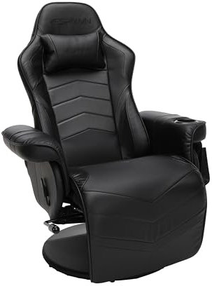 RESPAWN Racing Style Gaming Lounger with Adjustable Backrest, Leather, Black, 35.04-51.18 D x 30.71 W x 37.01-44.88 H