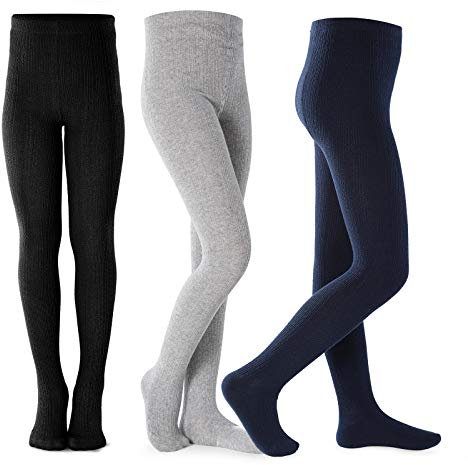 Collant da bambina in cotone lavorato a maglia, senza cuciture, per danza e balletto, confezione da 3, giallo/grigio scuro/marrone, Navy/Grigio/Nero, 3 anni