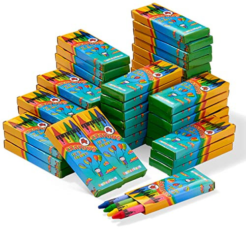 THE TWIDDLERS 50 Boxen Wachsmalstiften (200 Stück), 4 Farben - Gastgeschenke, Mitbringsel, Mitgebsel für Kindergeburtstag, Kindergarten, Grundschule
