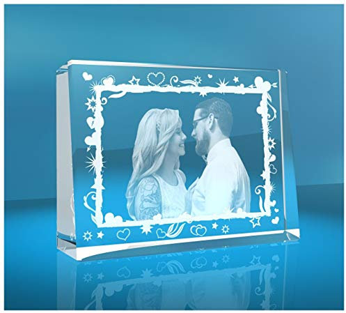 VIP-LASER Glasfoto Selbststehend Motiv: Rahmen aus Sternen und Herzen mit Deinem Wunschfoto (ohne LED-Leuchtsockel)