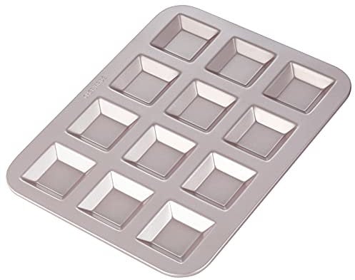 CHEFMADE Financier Moule À Gâteau, Moule à muffins carré antiadhésif à 12 cavités Biscuits ustensiles de cuisson pour la cuisson au four (or Champagne)