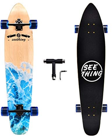seething Longboard Skateboard Complet Cruiser de 106,7 cm, en érable pour croisière, Sculpture, Free-Style et Descente (Vague de mer)
