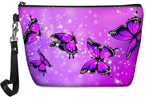 chaqlin Damen Kosmetiktasche für unterwegs, Schmetterlings-Motiv in Lila, bezaubernd, geräumig, wasserdicht, Make-up-Tasche, für Reisen, Kulturbeutel, Accessoires-Organizer, Beutel, als Geschenk