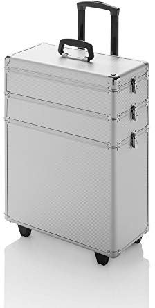 Friseurkoffer Trolley mit Rollen, Großer Kosmetik Friseur Koffer, Werkzeugkoffer Space, Silber