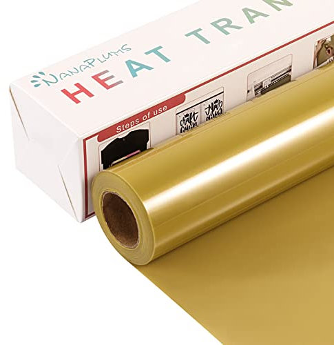 NANAPLUMS Plotterfolie Textil, 30.5cm×4m Flexfolie Plotter Textil, Bügelfolie für Textilien Transferfolie zum Aufbügeln für DIY T-Shirt, Stoffe(Gold)