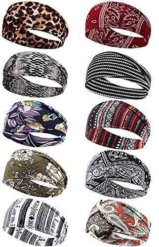 DRESHOW 10 Stück Damen Boho Stirnband Kopfband Haarband Gedruckt Stirnbänder Knoten Verdrehtes Elastische Kopf Wickeln Niedlich Haarschmuck für Mädchen