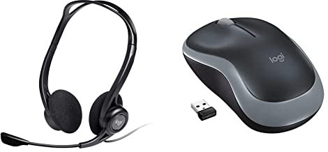 Logitech 960 Wired Headset, Stereo Headphones, PC/Mac/Laptop - Black & M185 Wireless Mouse, 2.4GHz with USB Mini Receiver, 12-Month Battery Life, 1000 DPI Optical Tracking - Grey