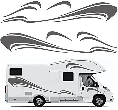 Mioloe Autocollants de carrosserie de Camping-Car à Rayures RV Panneau de Porte Graphique de Pare-Chocs en Vinyle pour remorque de Camping-Car (6 pièces)