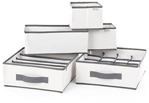 LIVIVO Fabric Drawer Storage Organisers Set of 5 – Foldable Divider Bins for Wardrobe, Closet, and Bedroom – Ideal for Underwear, Bras, Socks, Vests, T-Shirts, Gloves, Hats & More