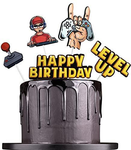 J&M DECO Personalisierte Kuchendeko mit Gaming-Motive - Originelles Geschenk für Geburtstag - Topper für Torten, Cupcake oder Muffins zum Geburtstagsparty - Gamer Party Cake Deko-Set