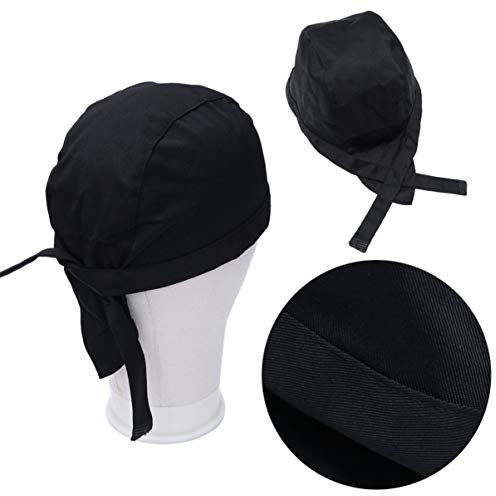 Milisten Gastro Arbeitskleidung Restaurant Kleidung Mit Name Head Wrap- - Rag- Sch? - Kappe Elastische Hintere Sch? - Kappe mit Krawatten für M?nner (Schwarz) Jacke Koch Kochen Bandana