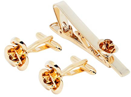 Jonwo Rose Gold Cufflinks and Tie Clip Set for Men - Wedding, Business, or Special Occasions