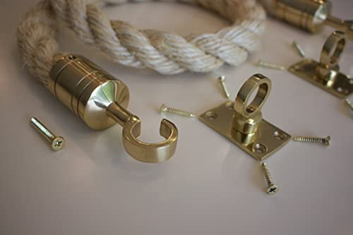 36mm Polished Brass Decking Rope Hook with Eye Plate (Pack of 4)