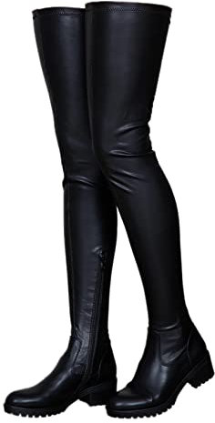 Stivali Alti alla Coscia da Donna, Stivali Lunghi sopra Il Ginocchio in Pelle Scamosciata Elasticizzata da Donna,Nero,46.5 EU