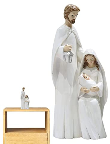 Voiakiu Belén Sagrada Familia, Figura de Mesa Sagrada Familia con Niño, Estatua de decoración de Arte religioso de Navidad de Madera Adecuada para religiosos y creyentes para Orar en casa