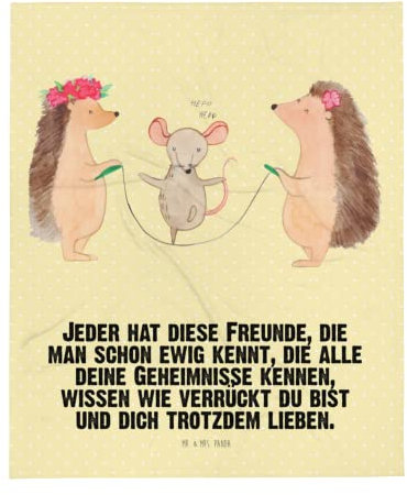 Mr. & Mrs. Panda Tagesdecke Igel Seilhüpfen - Geschenk, Maus, Sofadecke, Tiermotive, Wohndecke, Kindergarten, Gute Laune, lustige Sprüche, Wolldecke,