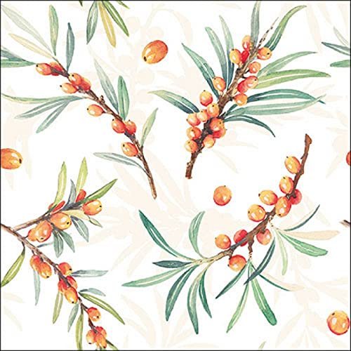 Ambiente - 12517385 - Papierservietten, Cocktailservietten, 20 Stück, Sea Buckthorn, Sanddorn, 25cm x 25cm, 3 lagig