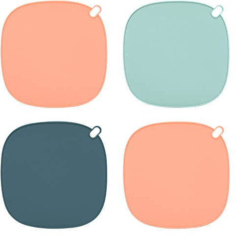 Sottopentola Silicone Set di 4, Presine in Silicone da Cucina Tappetino Multiuso Antiscivolo Flessibile Lavabile in Lavastoviglie per Piatti, Piani di Lavoro, tavoli, Blu Scuro, Azzurro, Rosa