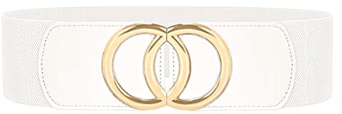 JasGood Damen Breiter Elastischer Taillengürtel Vintage Stretchy Kleid Gürtel Hüftgürtel mit Gold O-Ring Schnalle, Weiß, 90cm