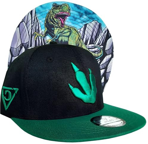 Capiche [99+ Designs] Kinder Baseballkappe, T-Rex Child, Kinder Cap, Zilla, Cappy Jungen, Dino Basecap, Trainingsanzug Kinder, Schwarzer & Grüner Dinosaurier Jurassic Kinderhut, Coole Hüte