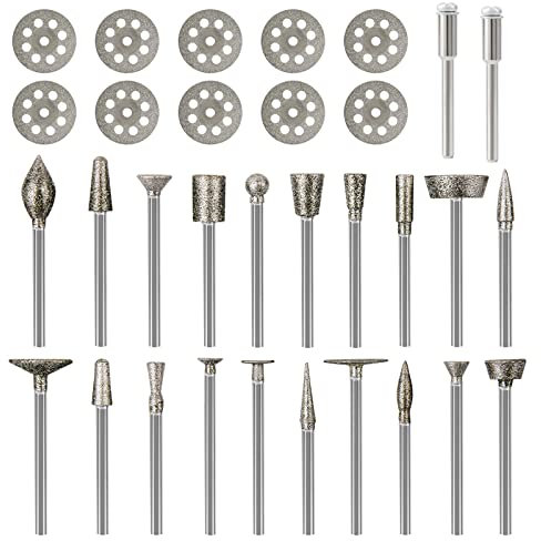 HOMEIDOL Diamond Burr Set for Dremel, Rotary Tool Grinding Cutting Wheel Stone Glass Tile Jewelry Engraving Rock Etching Masonry 1/8” Die Grinder Carving Cutter Metal Engraver Kit - 32pc Set