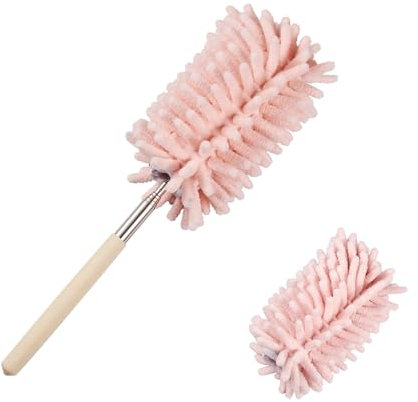 Pink Retractable Microfiber Duster for Cleaning Extendable Washable Hand Duster Feather Duster Cleaning Tool for Cleaning Office, Car, Window, Computer, Air Condition