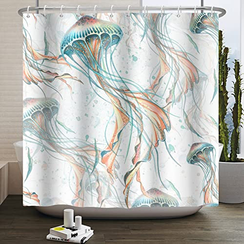 SDOTPMT 140x180cm Nautische Quallen Duschvorhang Bunte Quallen Marine Leben Lustige Wassermagie Unterwasser Meer Leben Bad Vorhang für Kinder Badezimmer Dekor mit Haken