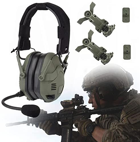Casque GEHPYYDS Tactique avec Réduction de Bruit et Bluetooth, Microphone Détachable, Protection Auditive, Vert, pour Militaires, Chasseurs et Utilisateurs Tactiques, Unisexes-Adultes