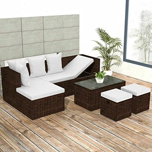 Festnight Lounge Gartenmöbel Set Rattan 4-TLG. Verstellbares Ecksofa,Gartenlounge Polyrattan,Lounge L Form Rattan,Balkonmöbel Lounge Kleiner Balkon,Braun mit Auflagen Ecklounge Gartensofa