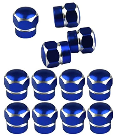 CGEAMDY 12 Stück Auto Ventilkappen Abdeckung, Autoventil Aluminium Kappen, Reifenventil-Staubkappen Mit Dichtung Universal Sechskant Ersatz, Ventilkappen Auto(Blau)