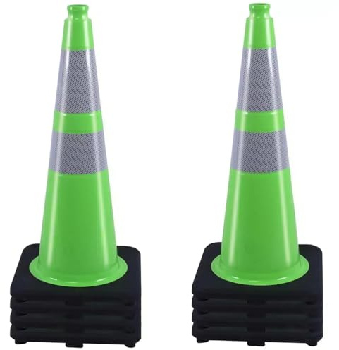 BESEA - Paquete de 8 conos de tráfico verdes de 28 pulgadas con collar reflectante de 6 pulgadas para construcción, calzada, estacionamiento de carretera (8 piezas)
