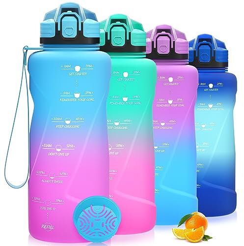 Niggeey Bouteille d'eau 2L, 1,5L, 1L, 700ML, 500ML Gourde Reutilisable, Sport Gourde en Plastique Tritan sans BPA, avec Filtre et Marqueur de Temps, pour Enfant et Adultes, Maison et Extérieur