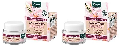 Kneipp Nachtcreme Mandelblüten Hautzart - regenerierende Creme mit reichhaltiger Sheabutter, Mandelöl & Vitamin E - natürlicher Pflegeöl-Komplex - speziell für die Nacht - 50ml (Packung mit 2)